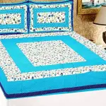 Cotton Double Jaipuri Prints Bedsheet (Pack of 1, Turquoise)