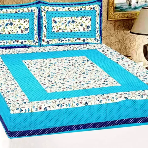Cotton Double Jaipuri Prints Bedsheet (Pack of 1, Turquoise)