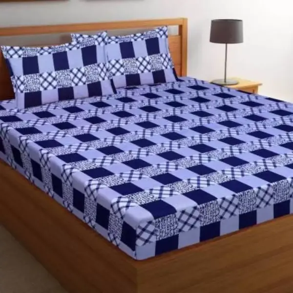 Double Printed Bedsheet (Pack of 1, Blue, White)