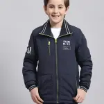 Boys Navy Blue Printed Collar Full Sleeve Boys Jacket