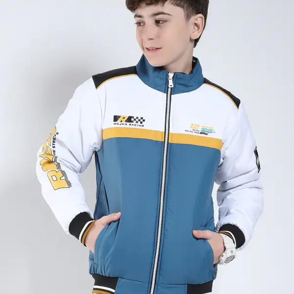Boys Blue Printed Collar Full Sleeve Boys Jacket