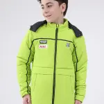 Boys Green Solid Hooded Full Sleeve Jacket