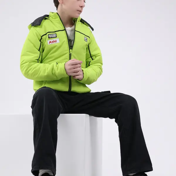 Boys Green Solid Hooded Full Sleeve Jacket