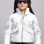 Girls Purple Printed Collar Full Sleeve Jacket