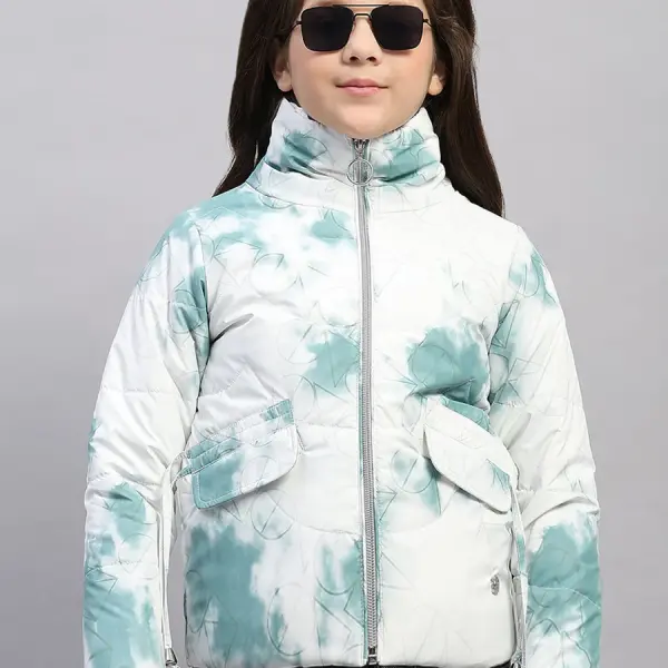 Girls Green Printed Collar Full Sleeve Jacket