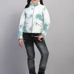 Girls Green Printed Collar Full Sleeve Jacket