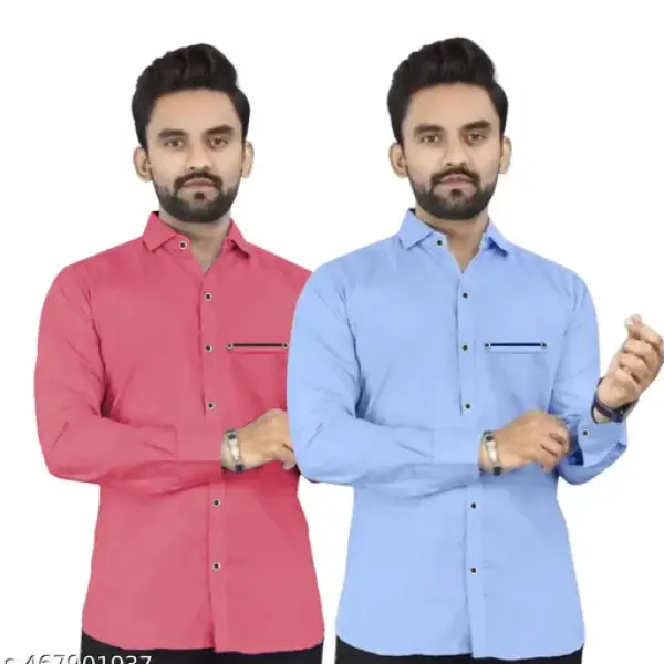 Solid Spread Collar Casual Full Sleeve Cotton Shirt | ( Pack Of 2 Shirt )