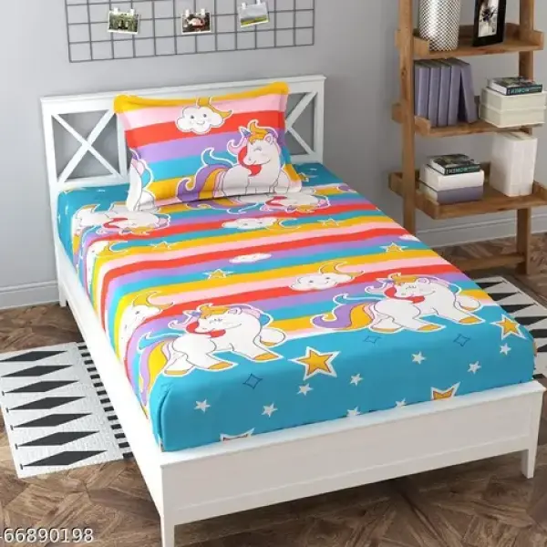 3D Printed Glacecotton Cotton 1 SingleBed Bedsheet with 1 Pillow Covers