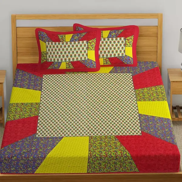 Cotton Double 3D Printed Bedsheet (Pack of 1, RED)