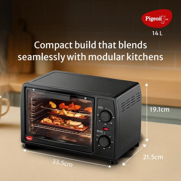 Pigeon Oven Toaster Grill 14 Liters OTG| 900 Watts| Toast, Grill, Bake & Roast | Heat Resistant Tempered Glass| Black
