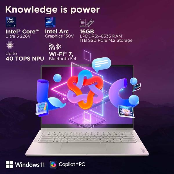 Lenovo Yoga 7 2-in-1 Intel Core Ultra 5 226V,Copilot+ AI PC(16GB RAM/1TB SSD/14(35.5cm)/WUXGA OLED/40 Tops/Win 11/Office Home 2024/Yoga Pen/1Yr ADP/Seashell/1.38Kg)