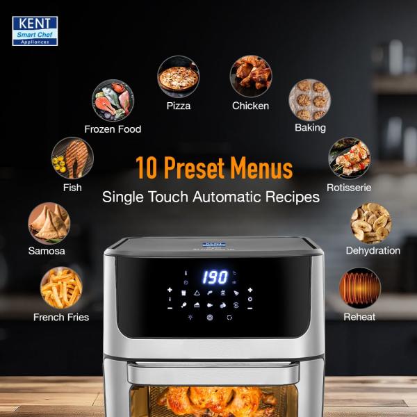 KENT Digital Air Fryer Oven 12L | 1800W | 360° Rapid Heat Circulation | 10 Preset Menus | Bake, Grill & Roast |