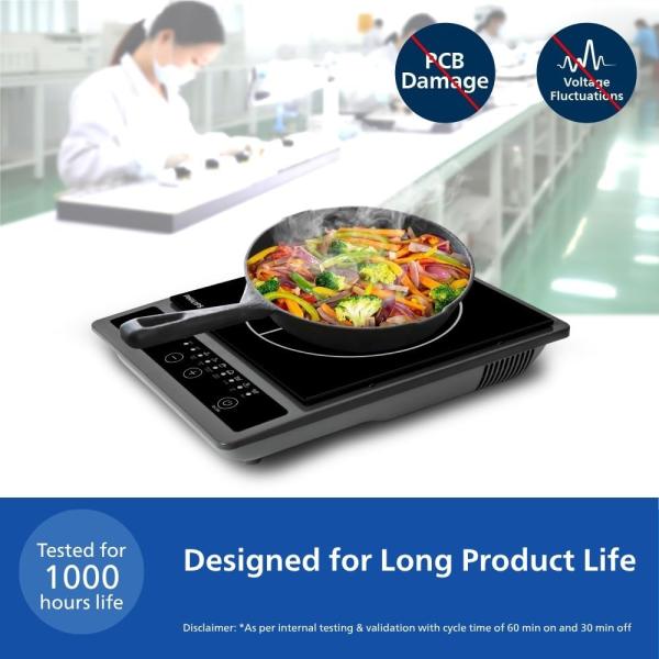 Philips HD4934/00 1300W Induction Cooktop with Triple MOV for 4kW surge protection with soft touch control