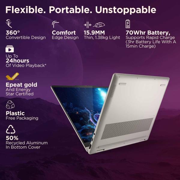 Lenovo Yoga 7 2-in-1 Intel Core Ultra 7 258V,Copilot+ AI PC(32GB RAM/1TB SSD/14(35.5cm) WQXGA+ OLED/47 Tops/Win 11/Office Home 2024/Yoga Pen/1Year ADP/Seashell/1.38Kg)