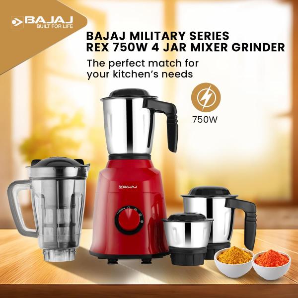 Bajaj Military Series Rex 750W 4 Jar Mixer Grinder