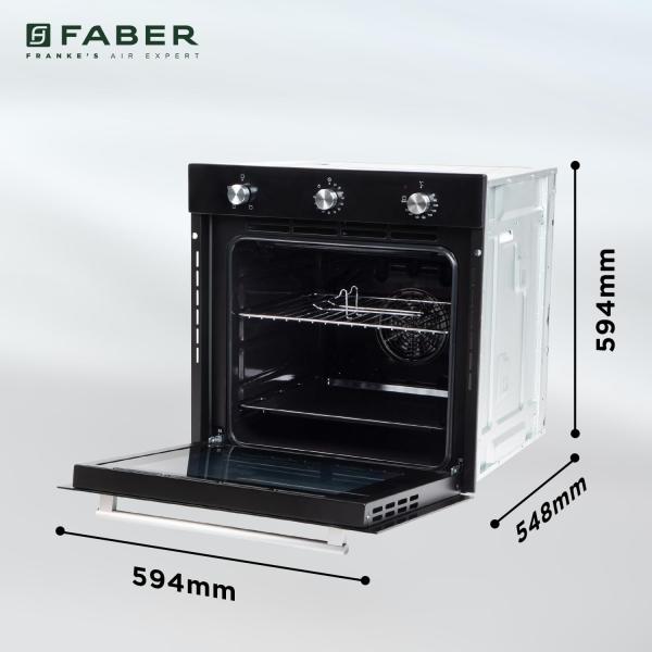 Faber 80L Black Finish Built-In Oven Push/Pull Knob Control with Digital Display 4 Cooking Functions with Grill Rack Universal Pan FBIO 4F BK with 1Yr Comprehensive Warranty