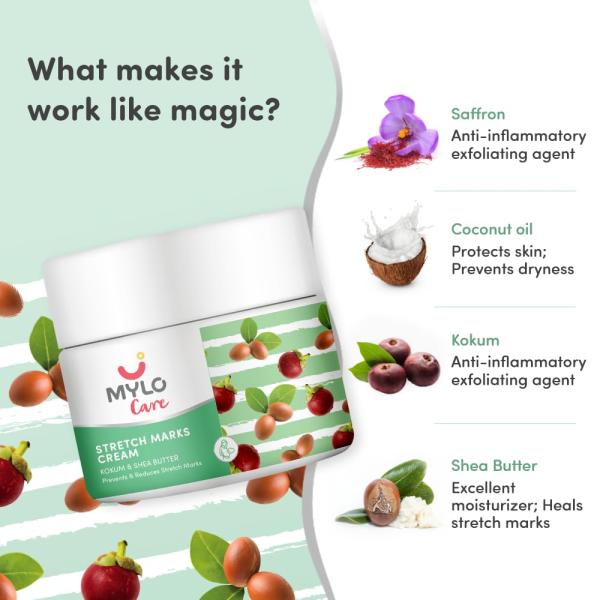 Mylo Care Stretch Marks Cream for Pregnancy with the Goodness of Shea Butter, Saffron, Kokum Butter and Aloe Vera