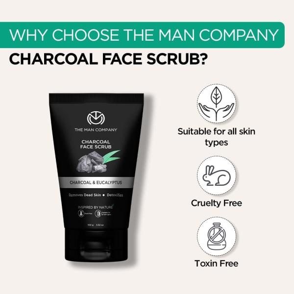 The Man Company Charcoal Tan Removal Face Scrub for Glowing Skin | Anti Acne, Blackhead Remover for Oily Skin