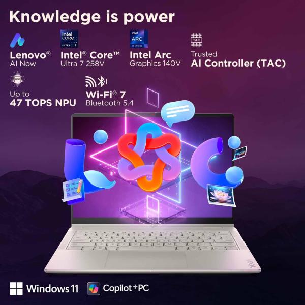 Lenovo Yoga 7 2-in-1 Intel Core Ultra 7 258V,Copilot+ AI PC(32GB RAM/1TB SSD/14(35.5cm) WQXGA+ OLED/47 Tops/Win 11/Office Home 2024/Yoga Pen/1Year ADP/Seashell/1.38Kg)