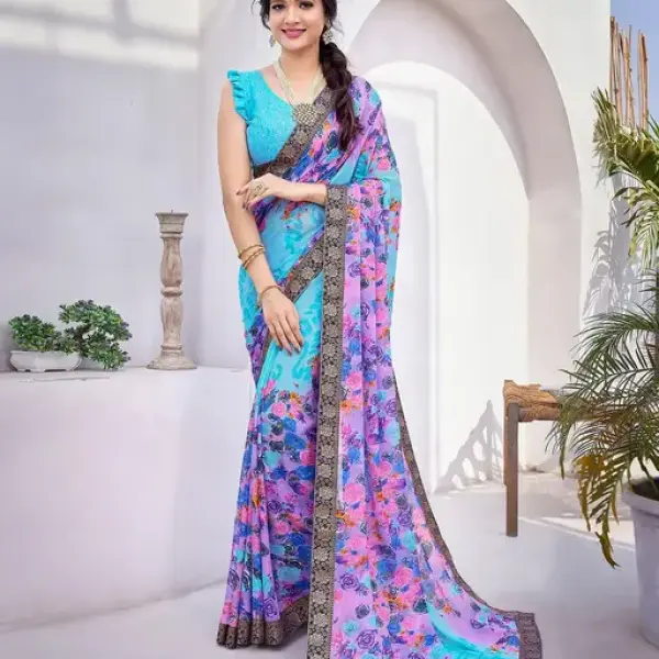 Trendy Printed Jacquard Lace Georgette Saree