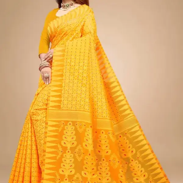  Cotton Linen Meenakari Jamdani Woven Saree