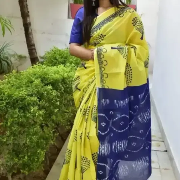  NEW SUMMER HAND BLOCK PRINTED COTTON MULMUL SAREE