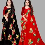  Combo Floral Sarees, Set of 2, Georgette Printed Sarees