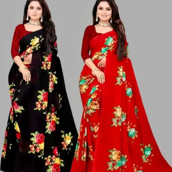  Combo Floral Sarees, Set of 2, Georgette Printed Sarees