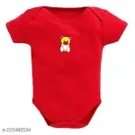 00% Cotton Baby Bodysuit Short Sleeve Half Romper Pack of 3 Soft & Comfortable for Kids Red