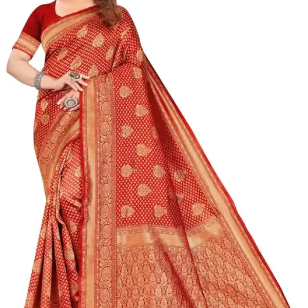 Woman Banarasi Silk Blend Fancy Jacquard Saree