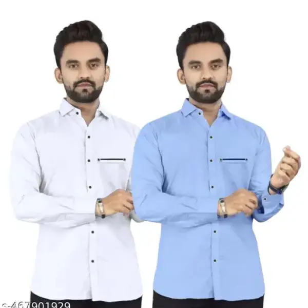Solid Spread Collar Casual Full Sleeve Cotton Shirt | ( Pack Of 2 Shirt )