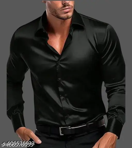 Men Regular Fit Solid Spread Collar Casual Shirt for partywear -Black