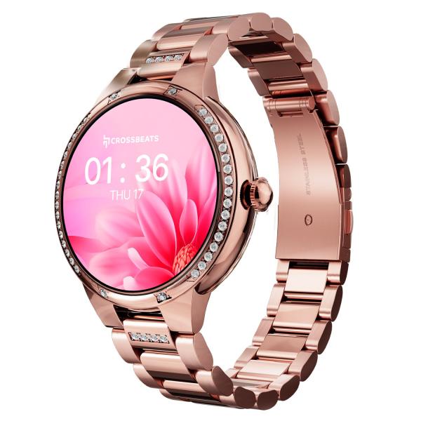 CrossBeats Diva 1.28” Stylish Smart Watch for Women with Stone Studded Bezel