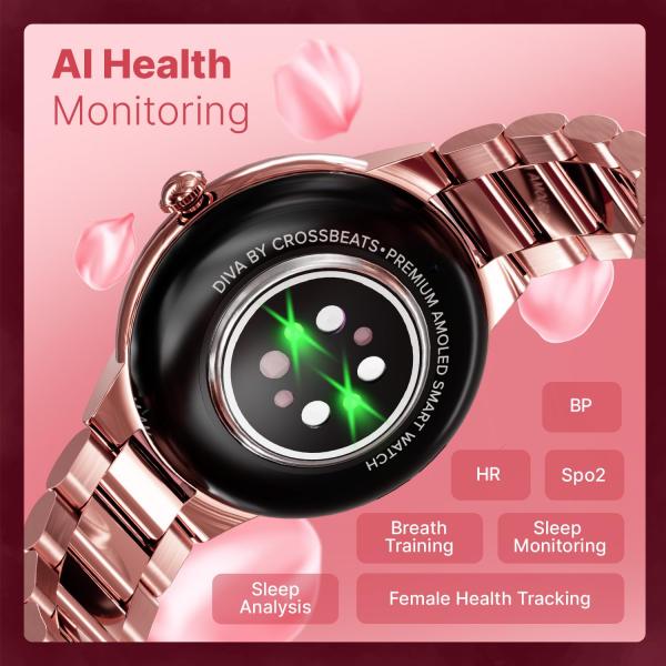 CrossBeats Diva 1.28” Stylish Smart Watch for Women with Stone Studded Bezel