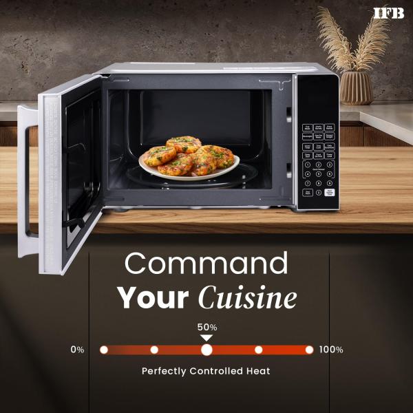 IFB 24L Solo Microwave Oven with 69 Auto Cook Menus (24PM2S Silver Mug Recipes Steam Clean Auto Reheat Preset Timer Power Save Child Safety Lock 10 Power Levels)