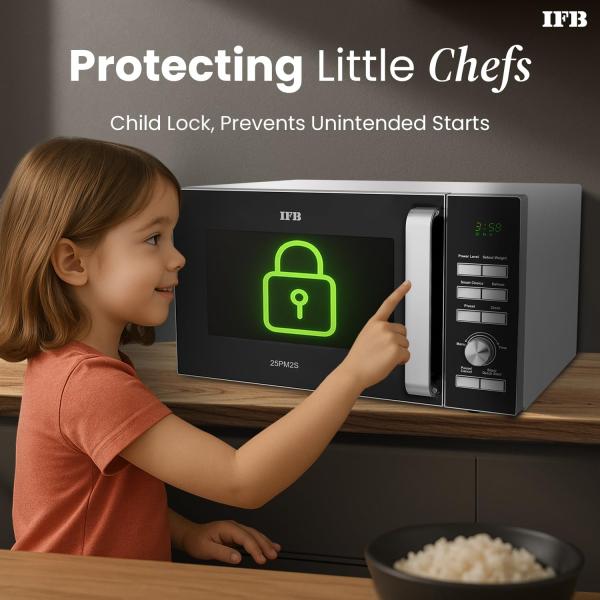 IFB 25L Solo Microwave Oven with 61 Auto Cook Menus (25 Silver Easy to use Jog dial & Buttons Mug Recipes Steam Clean Auto Reheat Preset Time Power Save Multi-Stage Cooking)