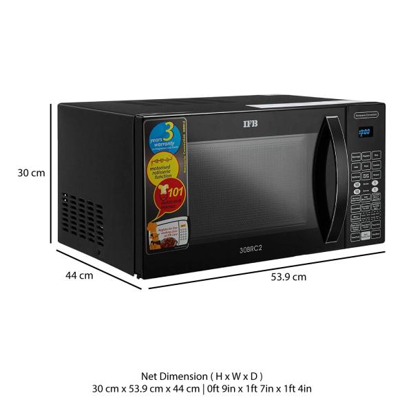 IFB 30L Convection Microwave Oven with 101 Standard Cook Menus(30 Black 360 Degree Motorized Rotisserie Weight Defrost Steam Clean Grill & 4 combi cook modes 10Power Levels)