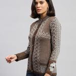 Monte Carlo Womens Self Design Round Neck Full Sleeve Cardigan