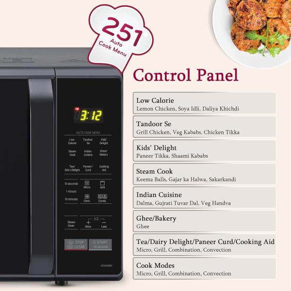 LG 28 L Convection Microwave Oven (MC2846BV, Black, Health Plus Menu, Indian Cuisine, Tandoor Se, Steam Clean & Stainless Steel Cavity)