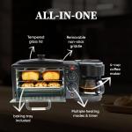 Cadlec MultiChef Pro 3 in 1 Breakfast Maker With Oven Toaster Griller, Coffee Maker, Frying Pan | Adjustable Temperature & Timer, Bake, Grill & Toast- Black