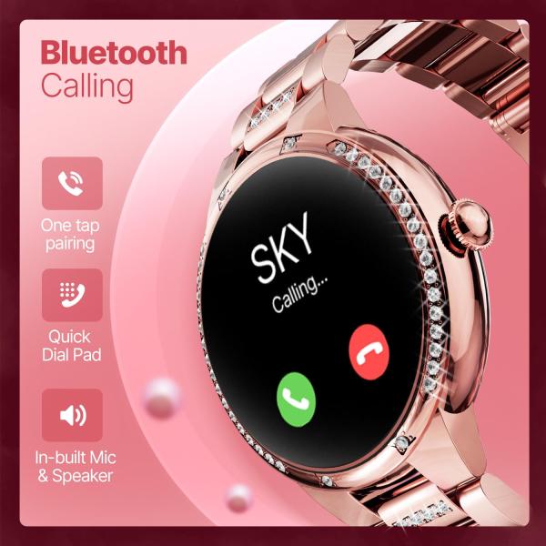 CrossBeats Diva 1.28” Stylish Smart Watch for Women with Stone Studded Bezel