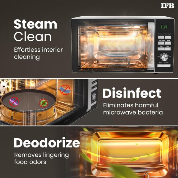 IFB 25L Solo Microwave Oven with 61 Auto Cook Menus (25 Silver Easy to use Jog dial & Buttons Mug Recipes Steam Clean Auto Reheat Preset Time Power Save Multi-Stage Cooking)