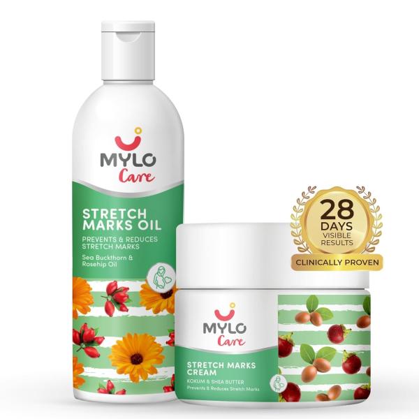 Mylo Care Stretch Marks Combo (Stretch Mark Oil - 100 ml, Stretch Marks Cream - 100 ml) |Stretch Marks removal for women