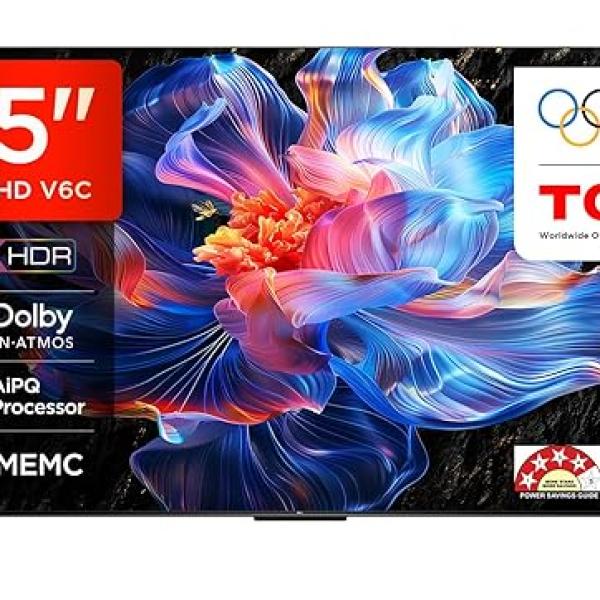 TCL 139 cm (55 inches) Metallic Bezel Less Series 4K Ultra HD Smart LED Google TV 55V6C (Black)