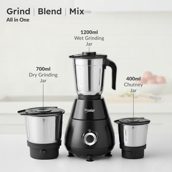 Prestige Apex 500 Watt Mixer Grinder with 3 Stainless Steel Jars