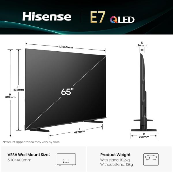 Hisense 164 cm (65 inches) E7Q Series 4K Ultra HD Smart QLED TV 65E7Q (Black)