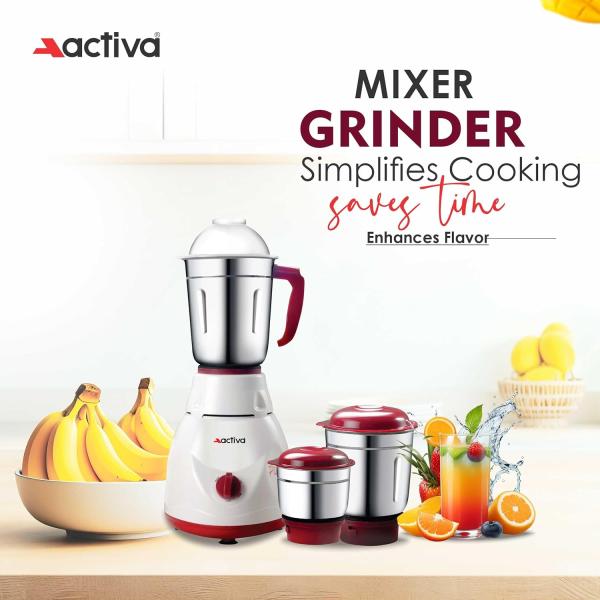 Activa Pluto 3 Jar 600 Watt Mixer Grinder With Coral 750 Watt Dry Iron come with 2 year warranty