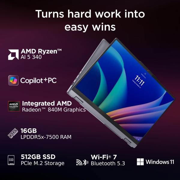 Lenovo IdeaPad 5 2-in-1 AMD Ryzen AI 5 340 (16GB RAM/512GB SSD/14 (35.5cm)/WUXGA IPS/Windows 11/Copilot+PC/Microsoft 365 Basic + Office 2024/Digital Pen 2/Grey/1.6Kg)