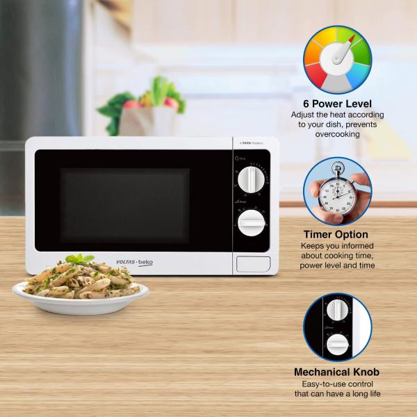 Voltas Beko, A Tata Product 20L, 700W smart solo Microwave oven (MS20MPW10, White | with Anti bacterial Inner Cavity and Large Turntable)