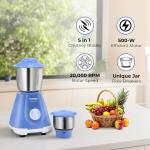Maharaja Whiteline Smart Mixer Grinder | 500-watt | 20000 RPM Motor Speed | Air Ventilation System | Stainless-Steel Jars & Blades | Unique Jar Flow Breakers | 2 Year Motor Warranty |Blue